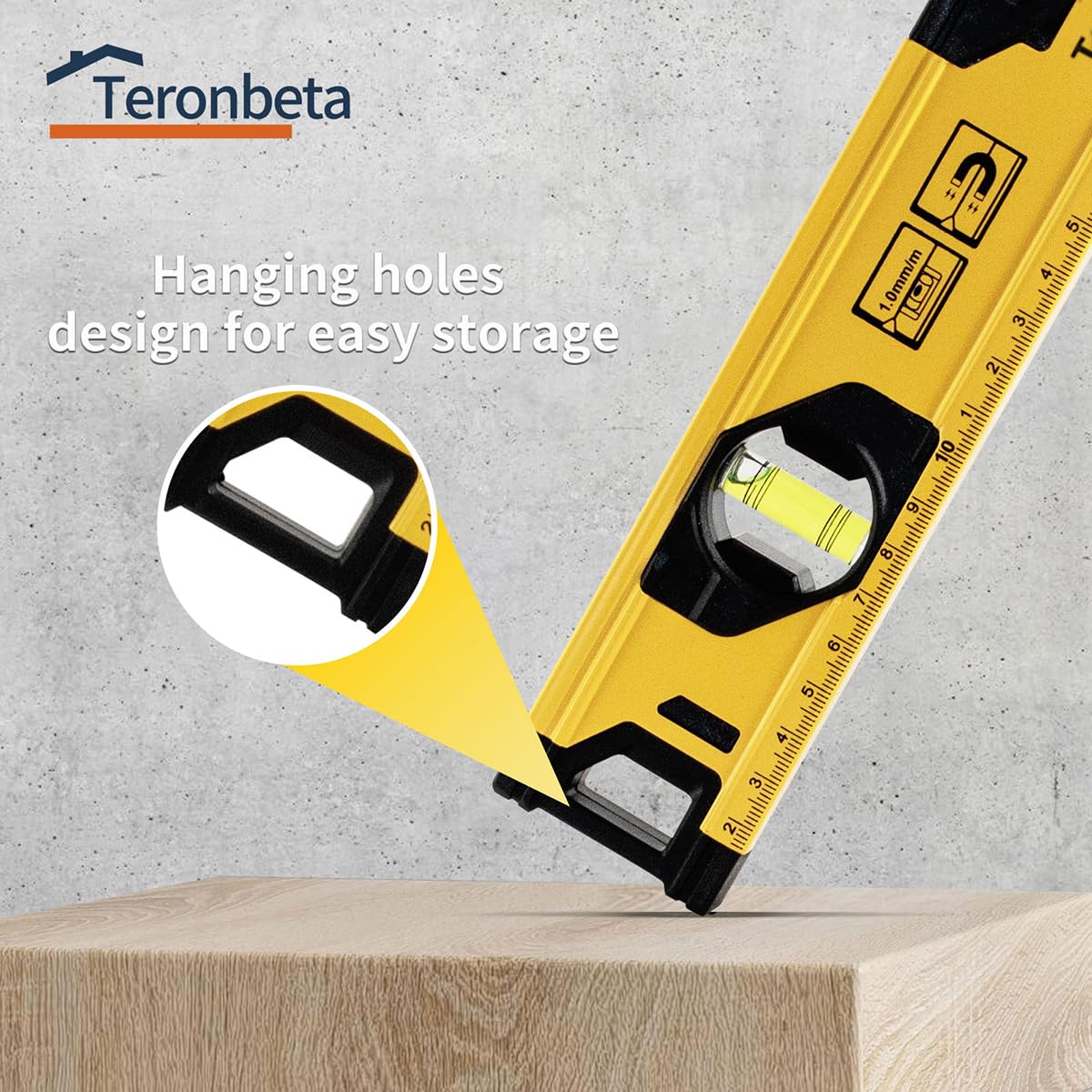 Teronbeta Spirit Level 40cm Magnetic Aluminium with 3 Vials – 0°/45°/90°