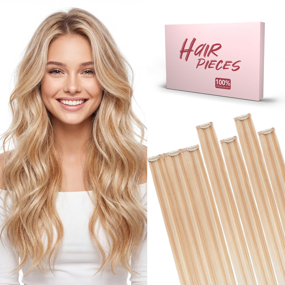 Clip-in Human Hair Extensions 25cm 5pc 7-clips Remy Invisible – Colour 18RP613R