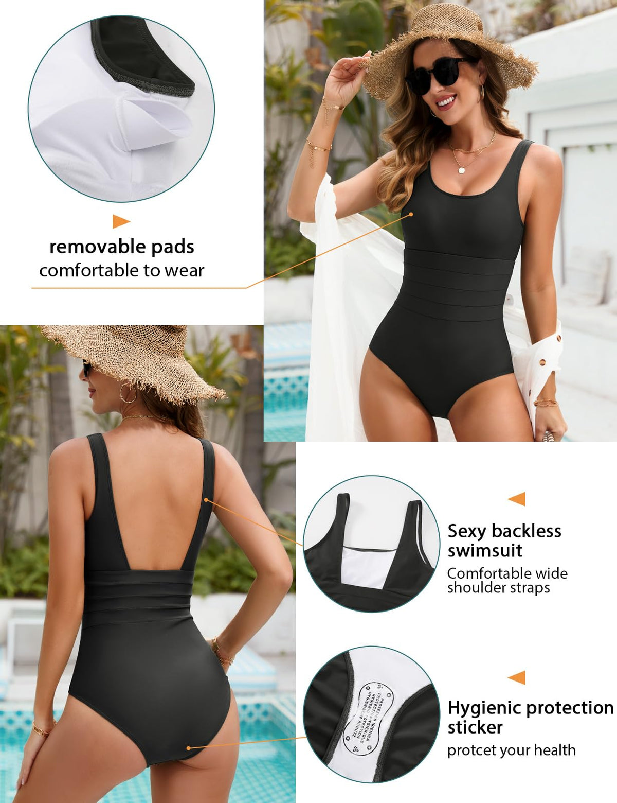 UMIPUBO Women's Tummy Control Swimsuit Sexy Exposed Back One Piece Bathing Suit Plus Size Flat Stomach Swimwear(Black,XL)