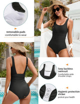 UMIPUBO Women's Tummy Control Swimsuit Sexy Exposed Back One Piece Bathing Suit Plus Size Flat Stomach Swimwear(Black,XL)
