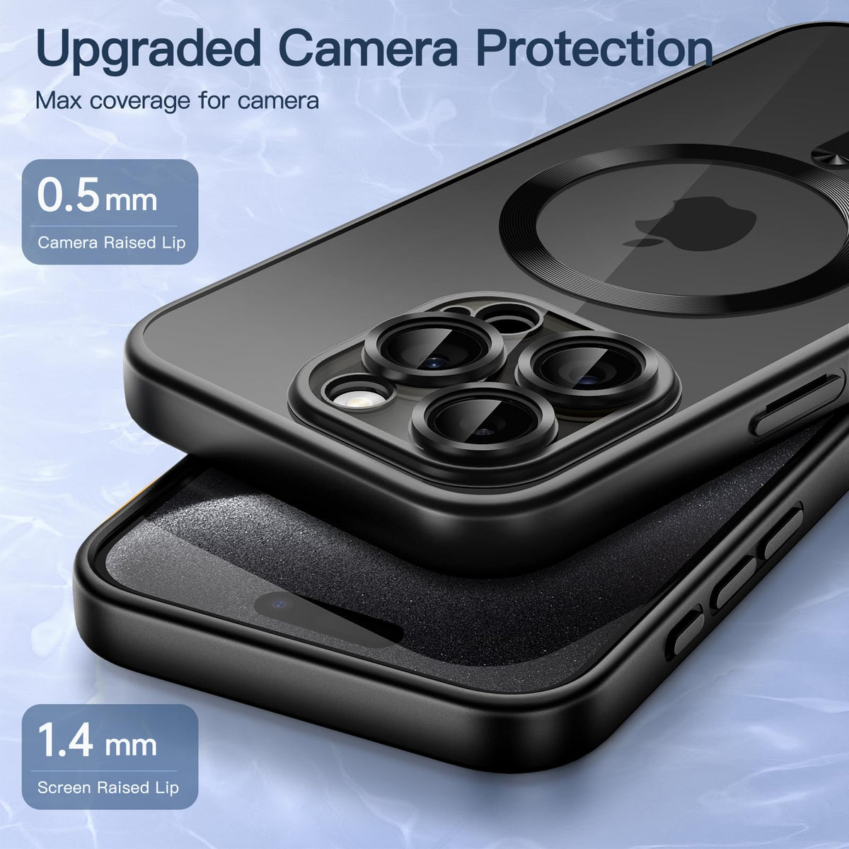 JETech Soft Clear Case Shockproof for iPhone 15 Pro Max – Matte Black 6.7 inch