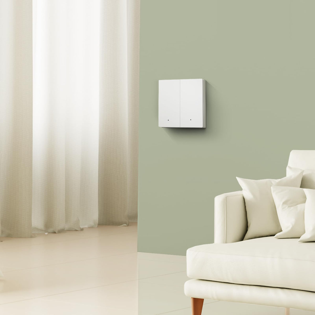 MVAVA WiFi Light Switch, Smart Wall Switch Alexa and Google Home Work with Tuya, 86mm Flush-Mounted Light Switch, Wall Light Switch (Neutral Wire Required) 2 Gang 1 Way White