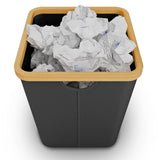 Coș de gunoi pătrat pentru birou și baie din material Oxford cu margine de bambus – Negru