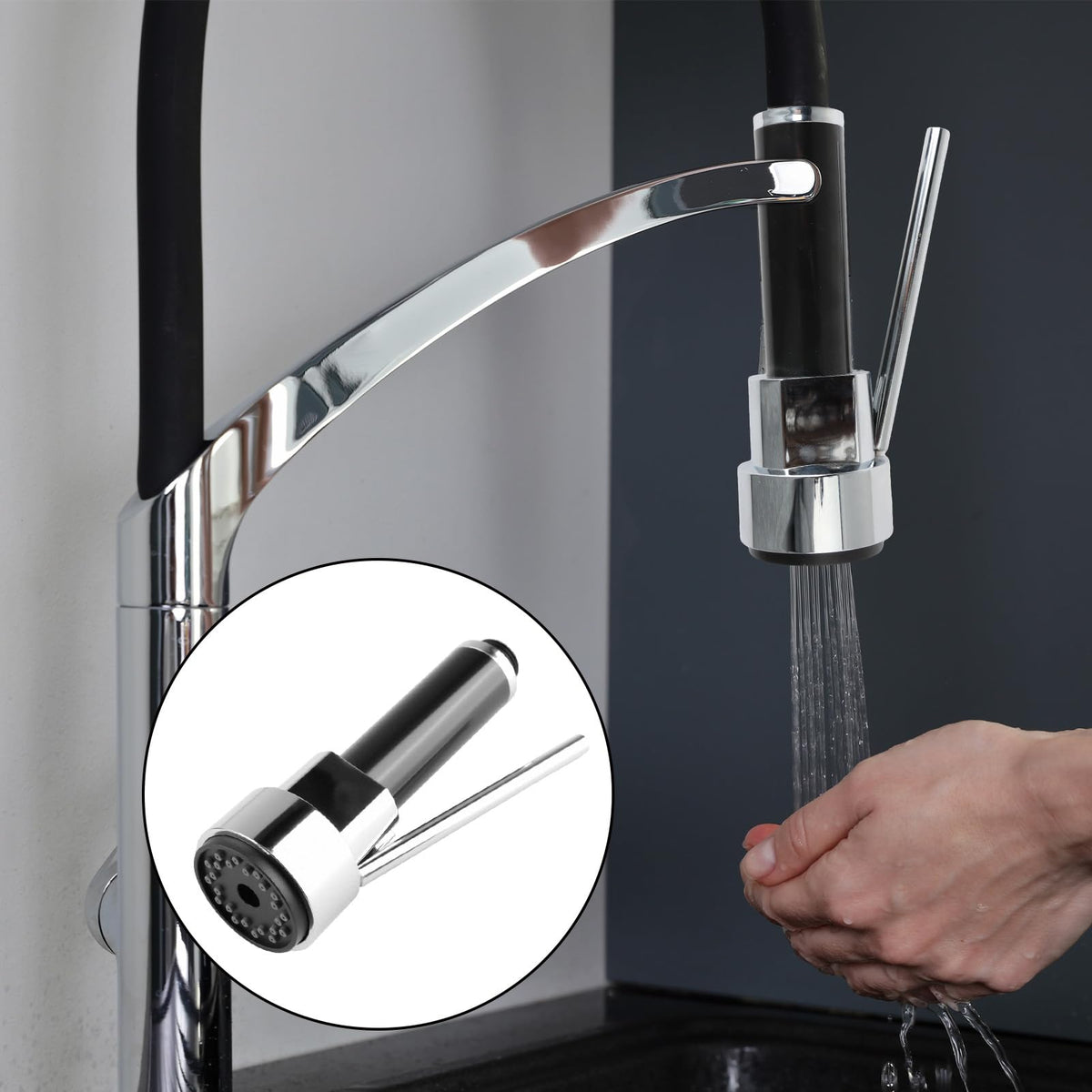 Extendable Kitchen Spray Head 360° Rotating Splash-Free Smooth Flow – Chrome
