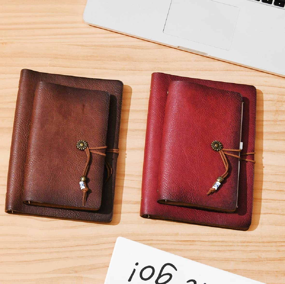 Wonderpool Leather A6 Diary Notebook Ring Binder with Pen - Refillable Folder Writing Paper Spiral Business Notepads Vintage Cover for Office Travel Personal Organizer (a-Wine Red, A6)