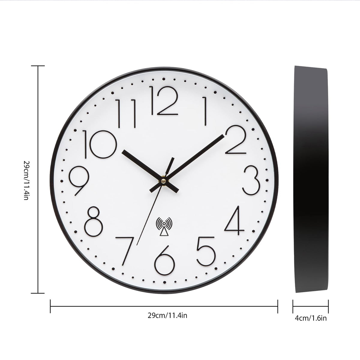 VIVILINEN radio-controlled clock, silent wall clock without ticking noise, modern radio-controlled wall clock, silent wall clock, non-ticking hanging clock for living room, bedroom, office, kitchen, 30 x 30 cm / 12 inches (black and white-2)
