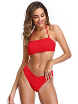 SHEKINI Women's Swimsuits Two Pieces Beach Padded Bikini Bandeau Bikini Top Adjustable Elegant Classic Bikini Women 2 Pieces Beachwear(XL, Red)