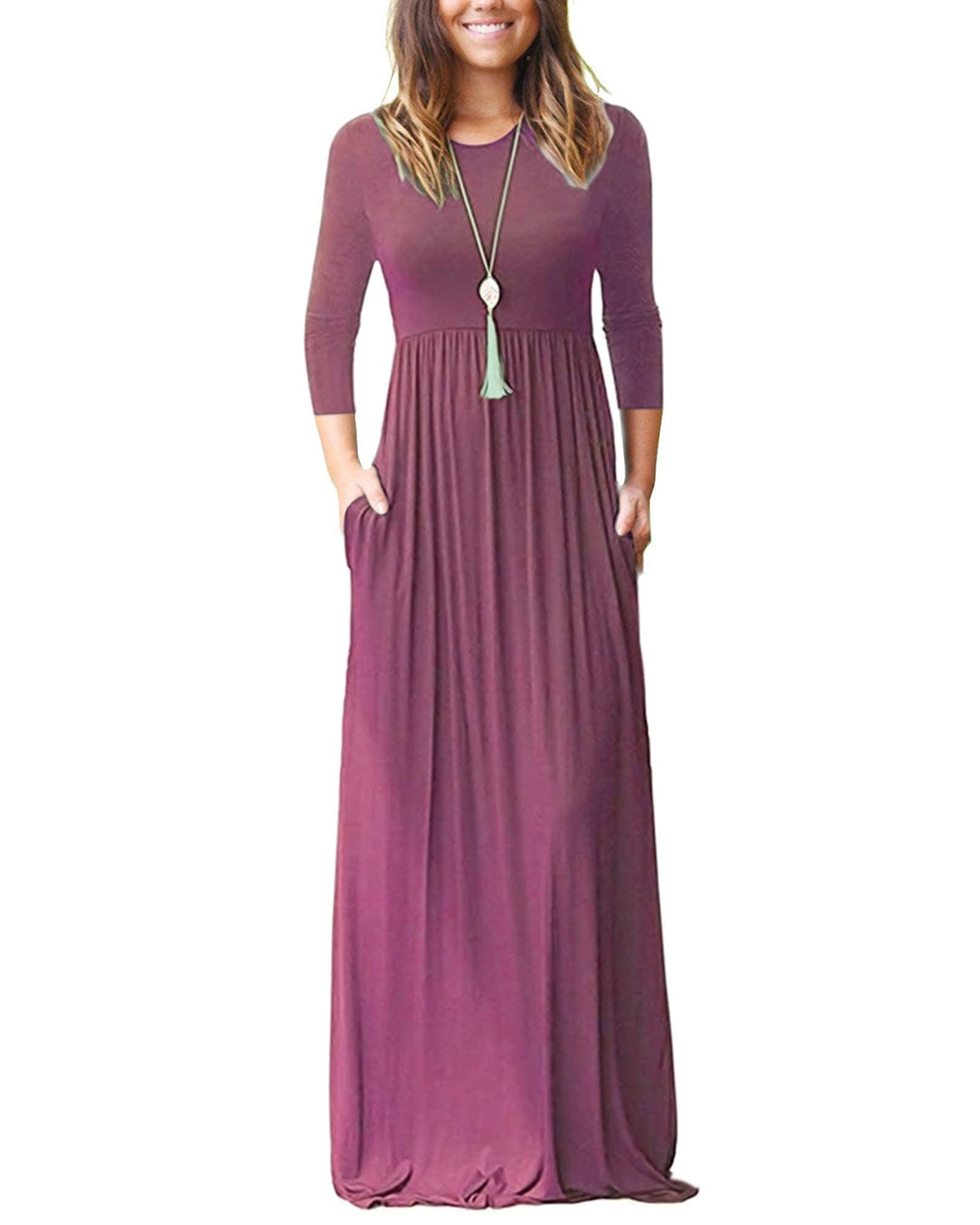 Women's 3/4 Sleeve Maxi Dress with Pockets – Casual