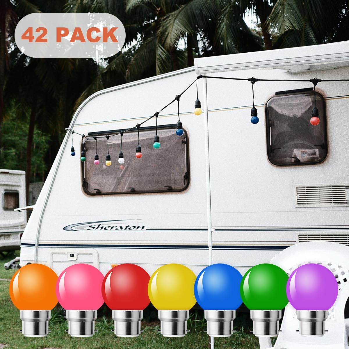 Becuri LED decorative B22 baionetă 2W G45, set 42 bucăți – Multicolor