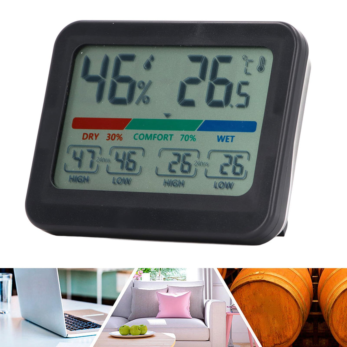 Digital Thermometer & Hygrometer Temperature Humidity Monitor with Magnet – Large LCD