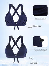 Women's Bikini Top V-Neck Cross-Back Lace-Up – Black XL