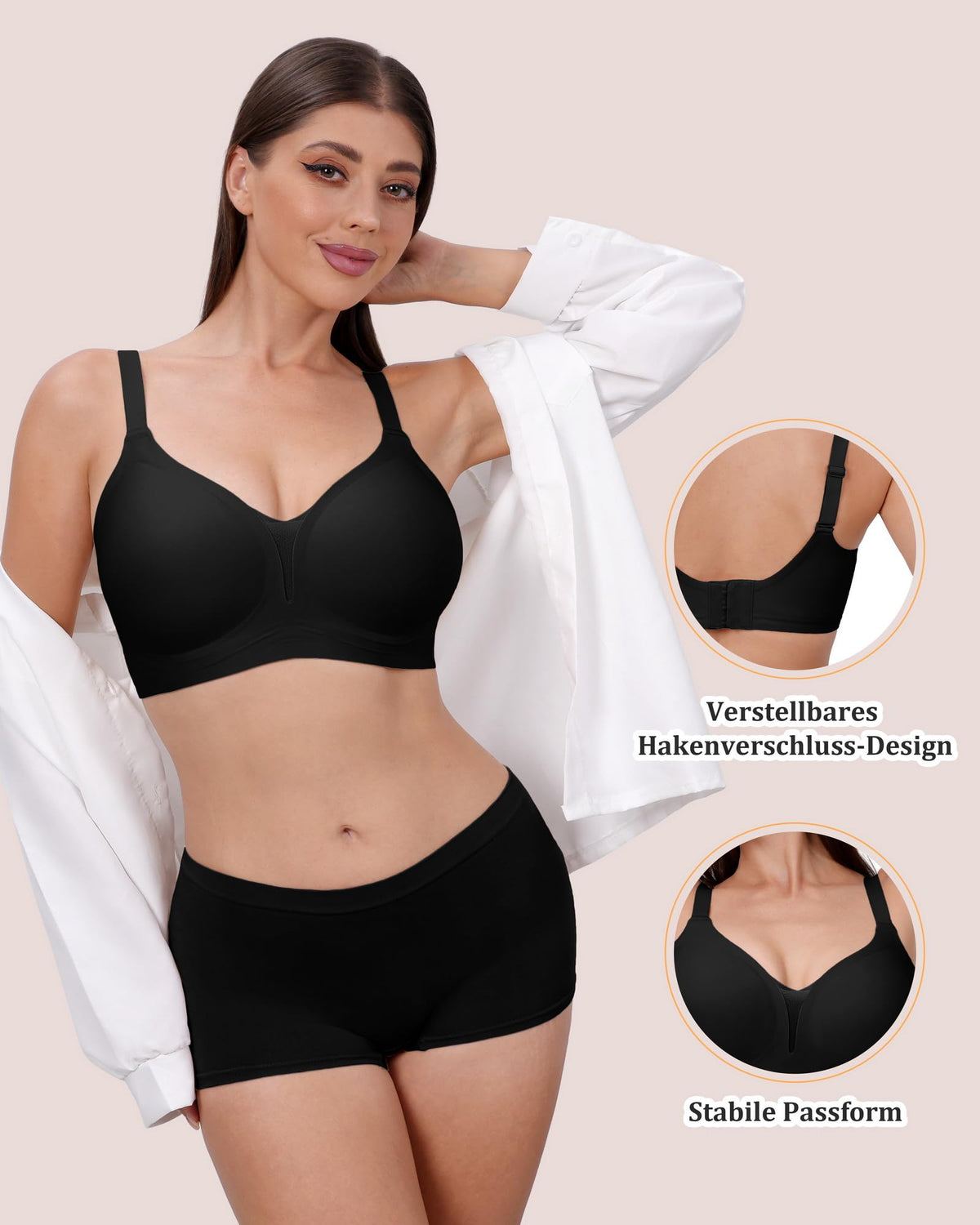 Women's Wireless V-Neck Seamless Bralette Full Coverage – Black L