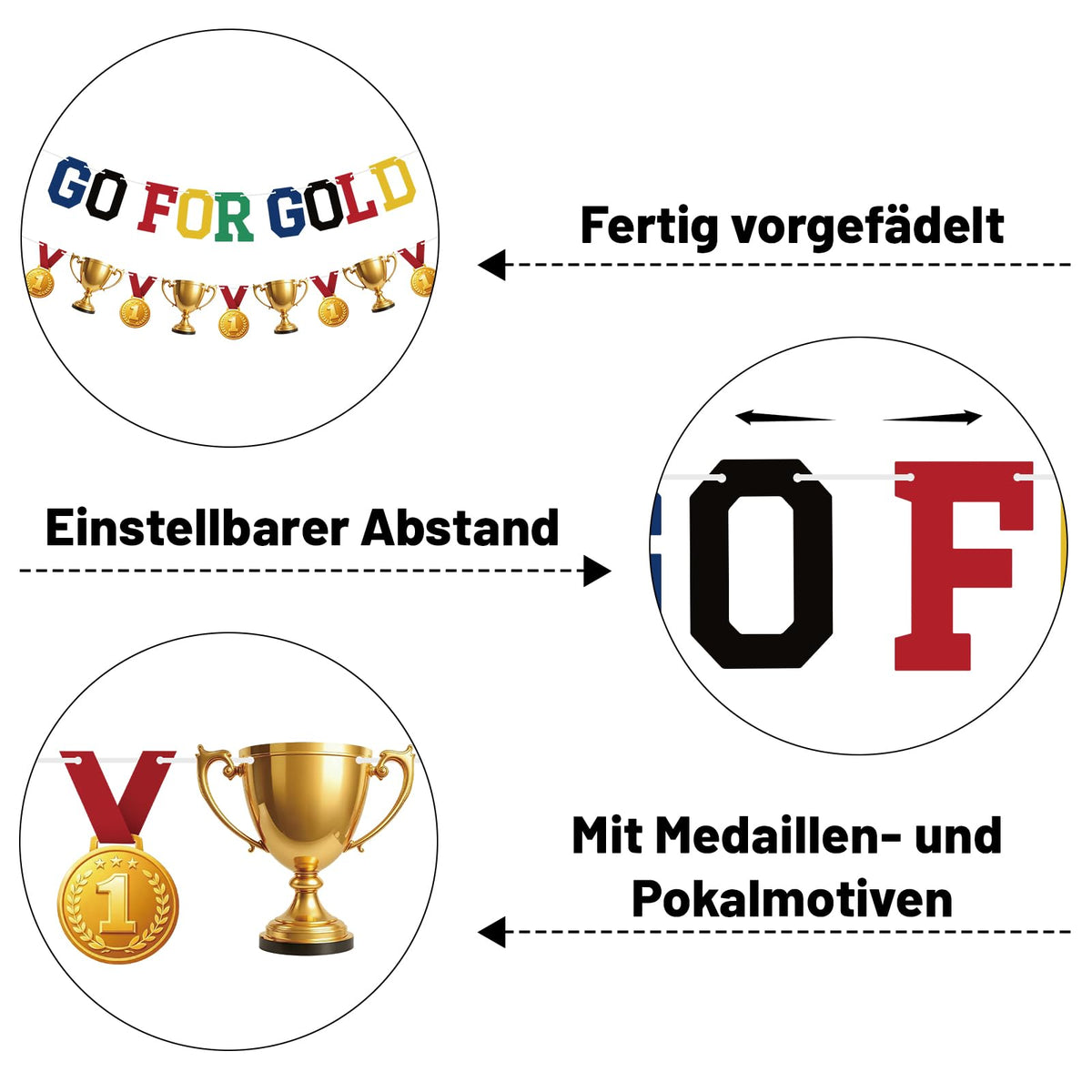 Sports Party Garland Set Pre-Strung 'Go for Gold' Medals & Trophies Decorations – Gold