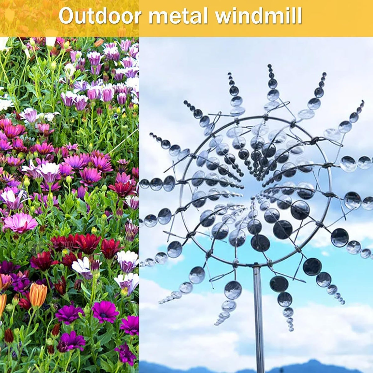 3D Kinetic Metal Windmill Garden Sculpture Decorative Patio Lawn Ornament