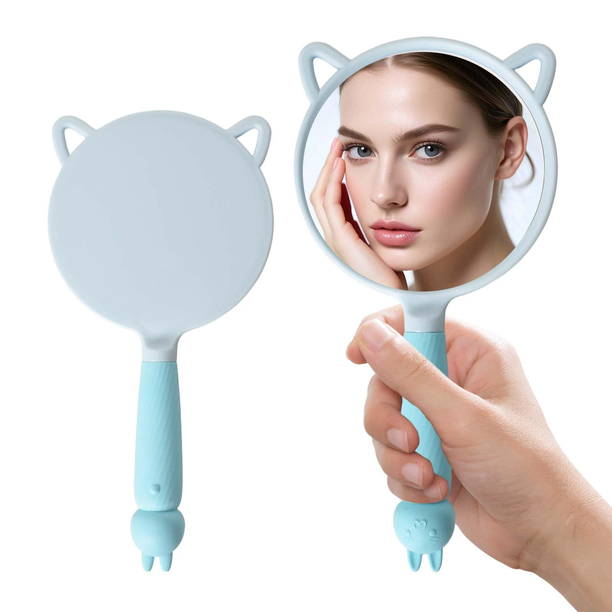 Handheld Makeup Mirror Large Professional with Handle – Blue