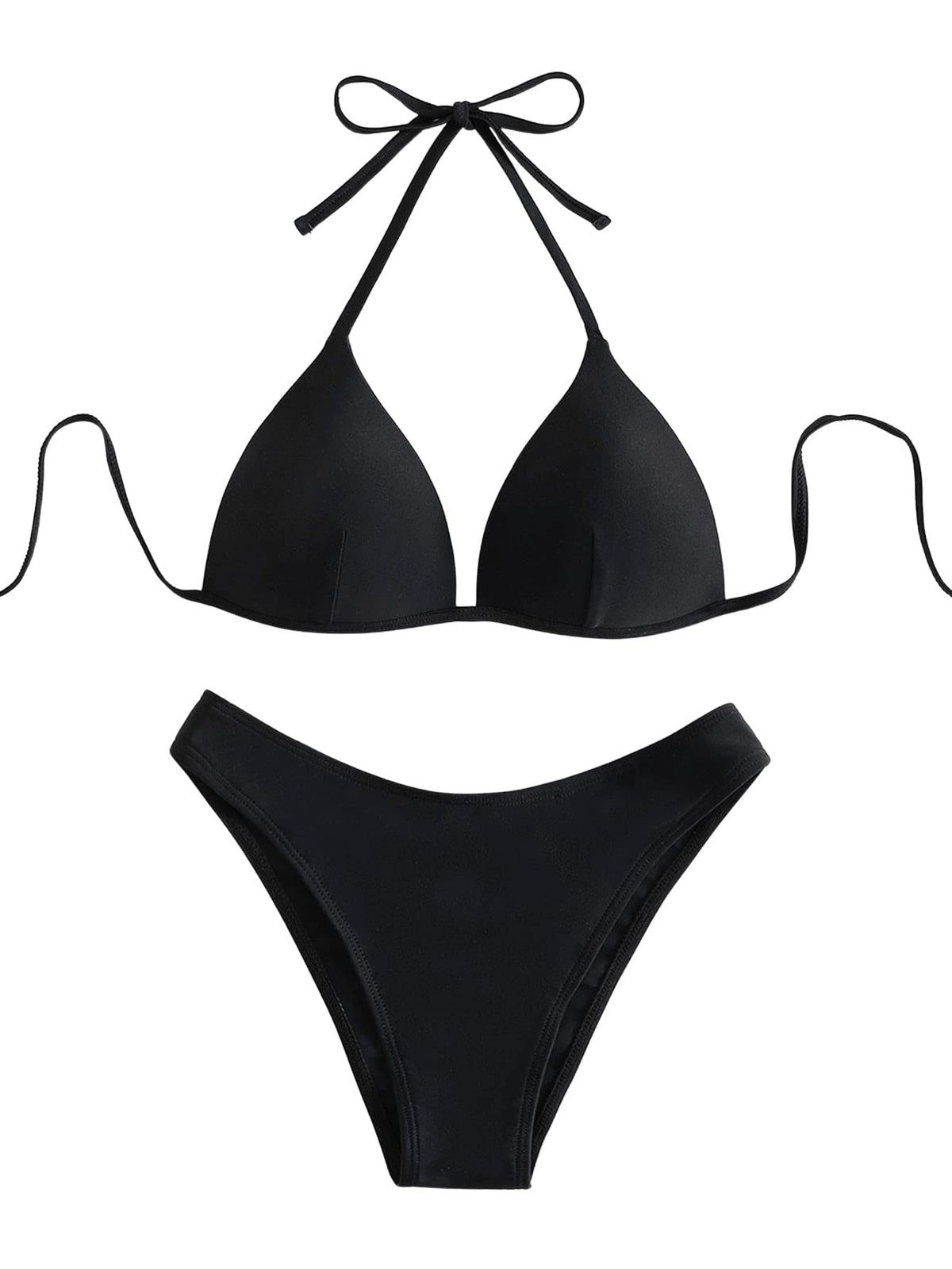 Costum de baie două piese push-up damă GORGLITTER triunghi halter – Negru S