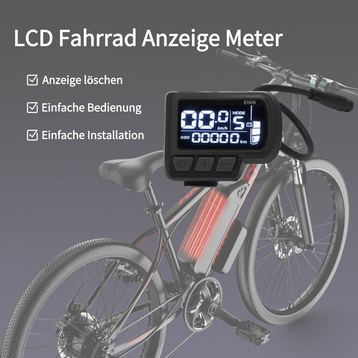 E-Bike LCD Display EN06 Speedometer Waterproof 6-Pin for 24–60V – Black