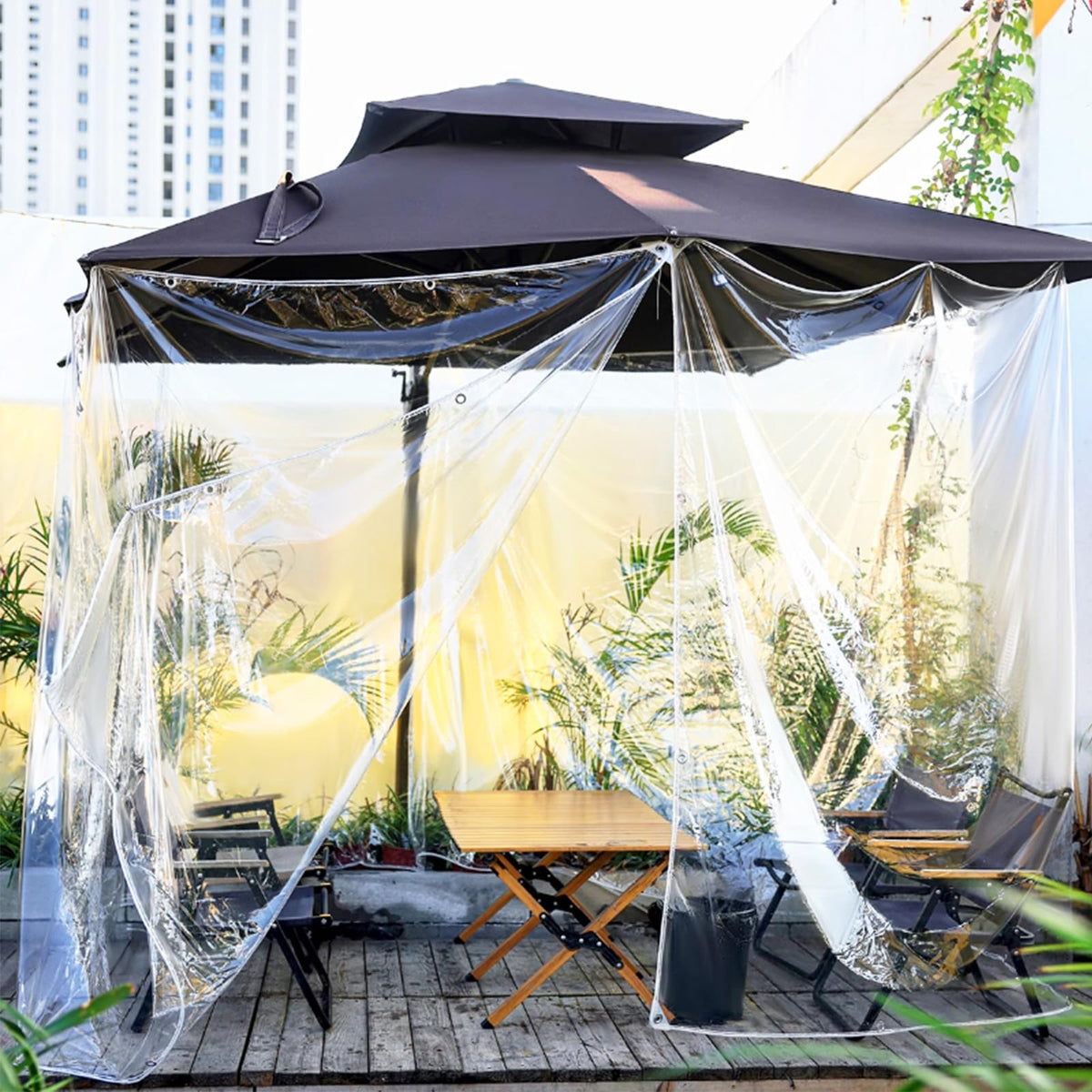 Transparent PVC Pergola/Canopy Waterproof Foldable Cover with Eyelets 1.8m x 2m – Transparent