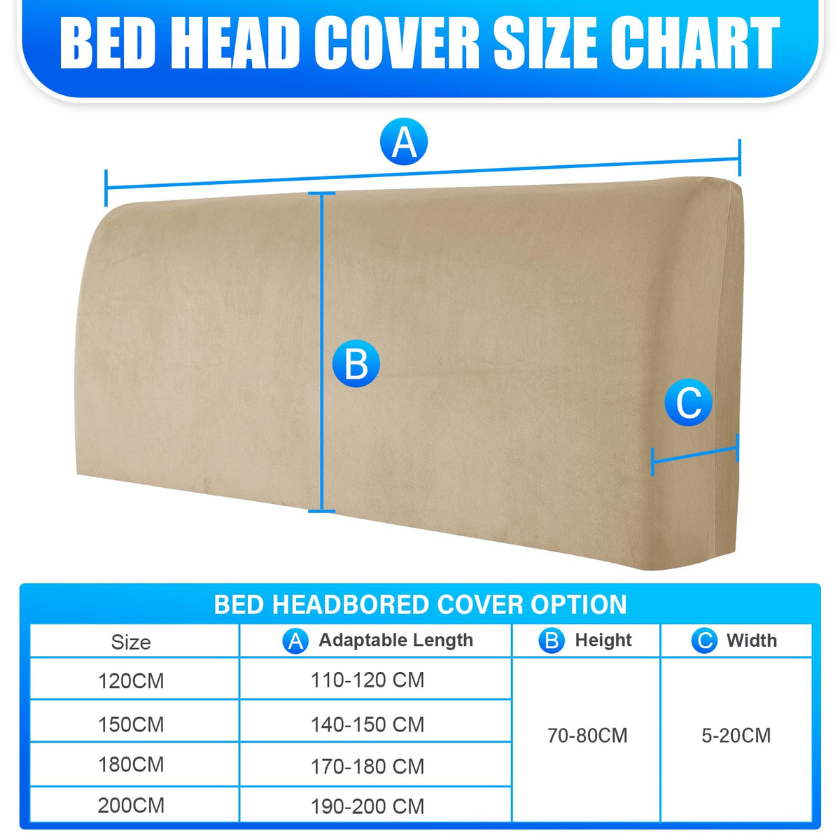Velvet Headboard Cover Elastic Dustproof Removable Universal 150cm – Camel