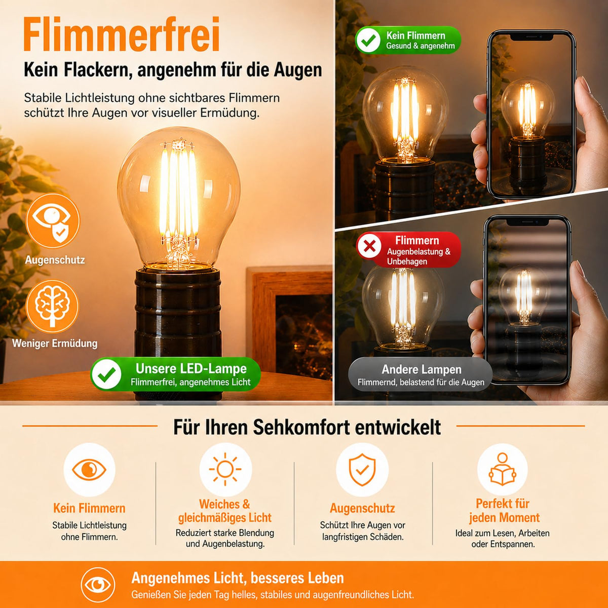Becuri LED decorative vintage E27 G45 4W 2200K lumină caldă Edison, set 6 bucăți