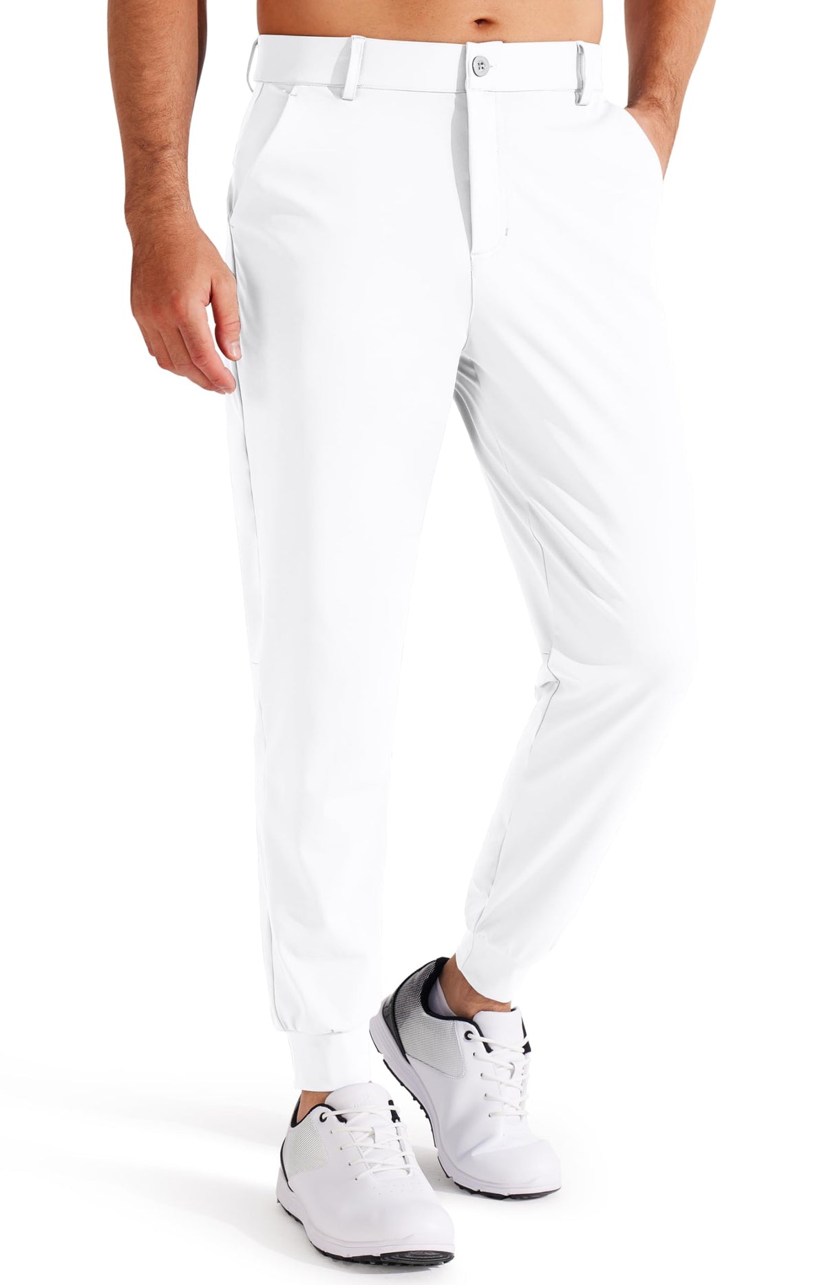Pantaloni de golf bărbați Libin Stretch Slim Fit cu buzunare – Alb L