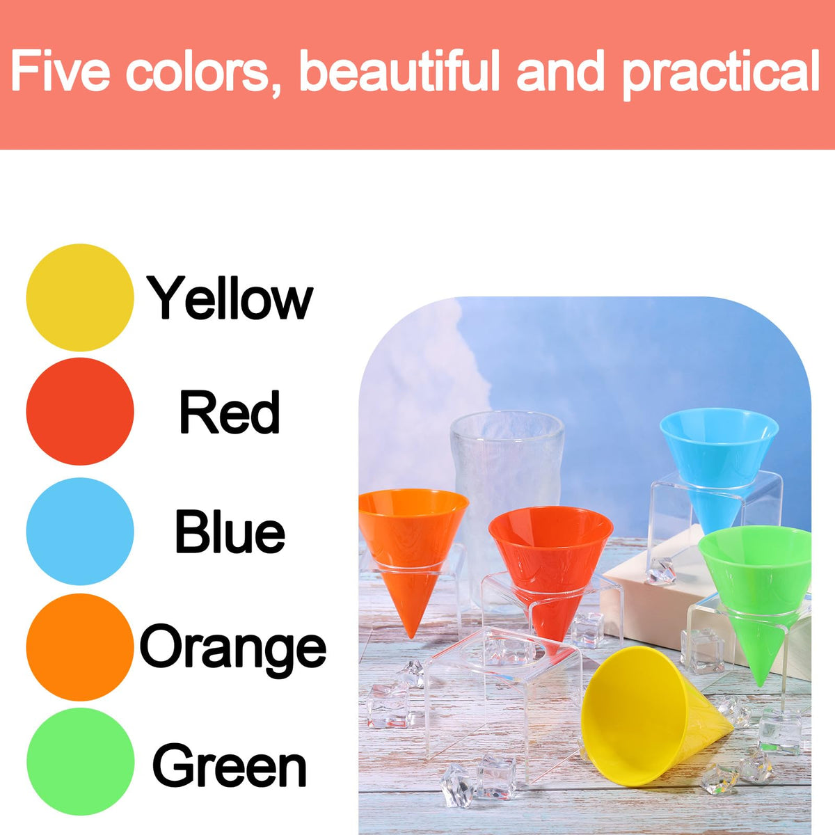 Reusable Snow Cone Cups 10-Pack 10.3x8cm Plastic for Machines – Multicolour
