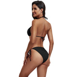 Costum de baie două piese triunghi FITTOO push-up halter cu șnururi reglabile – Negru M