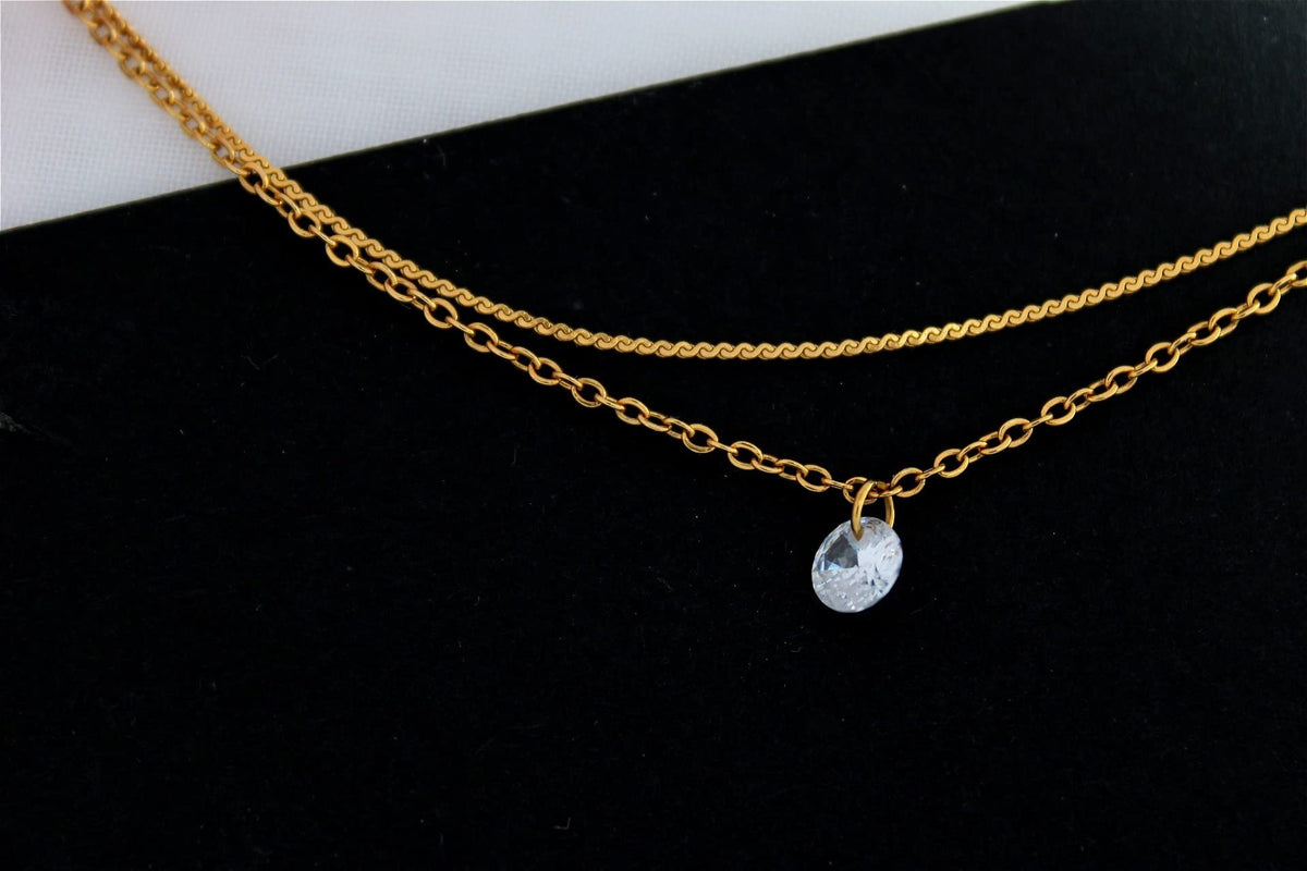 Layered Anklet Stainless Steel 18K Gold Plated with Cubic Zirconia Adjustable 20–25cm – Gold