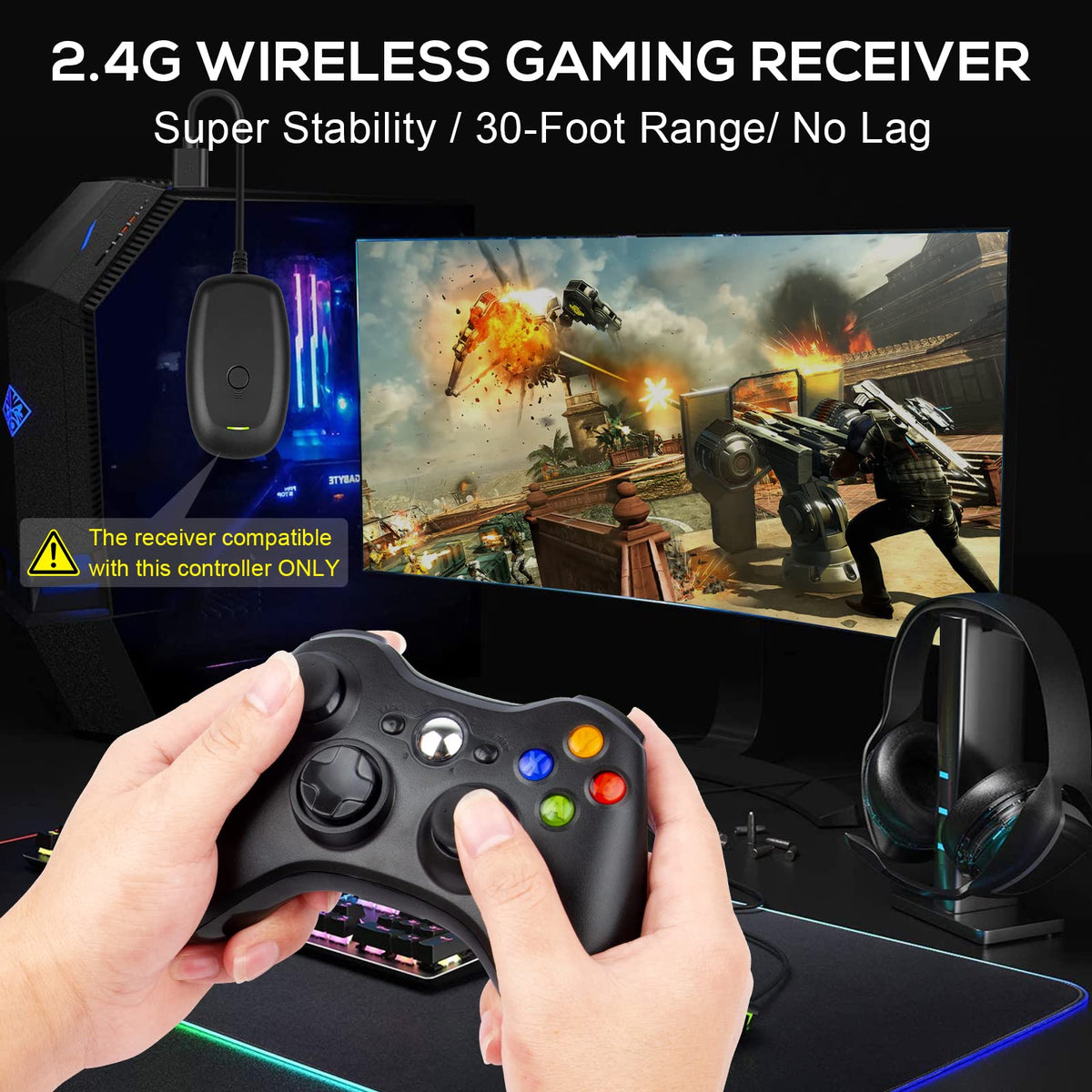 Labtec Wireless Controller for Xbox 360, 2.4GHz Gamepad – Black