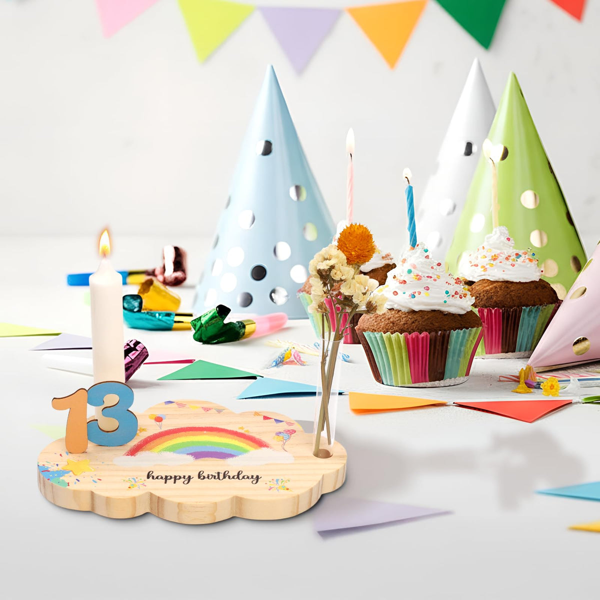 Wooden Birthday Plate Rainbow Wreath – Multicolour