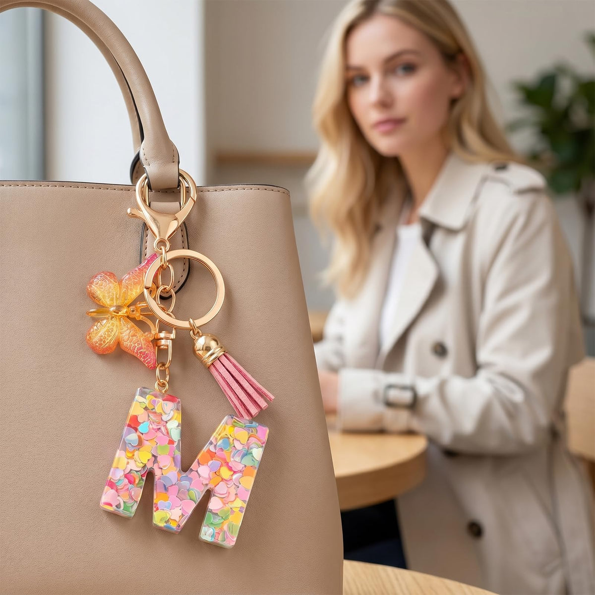 Letter Keychain with Butterfly Tassel Bag Charm Keyring Decorative – Orange