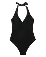 Costum de baie modelator întreg RXRXCOCO push-up halter cu spate gol – Negru XL