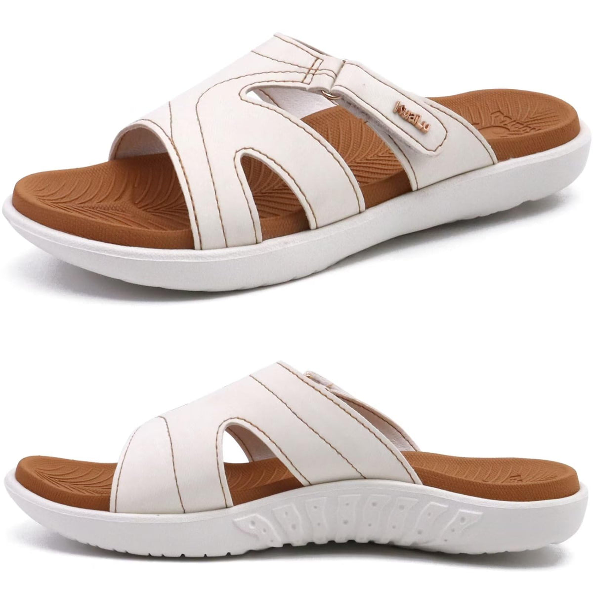 Orthopedic Arch Support Flip Flops Lightweight Non-Slip Open Toe Sandals – Khaki White 40