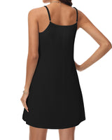 Rochie scurtă lejeră de vară cu bretele subțiri – Negru 2XL
