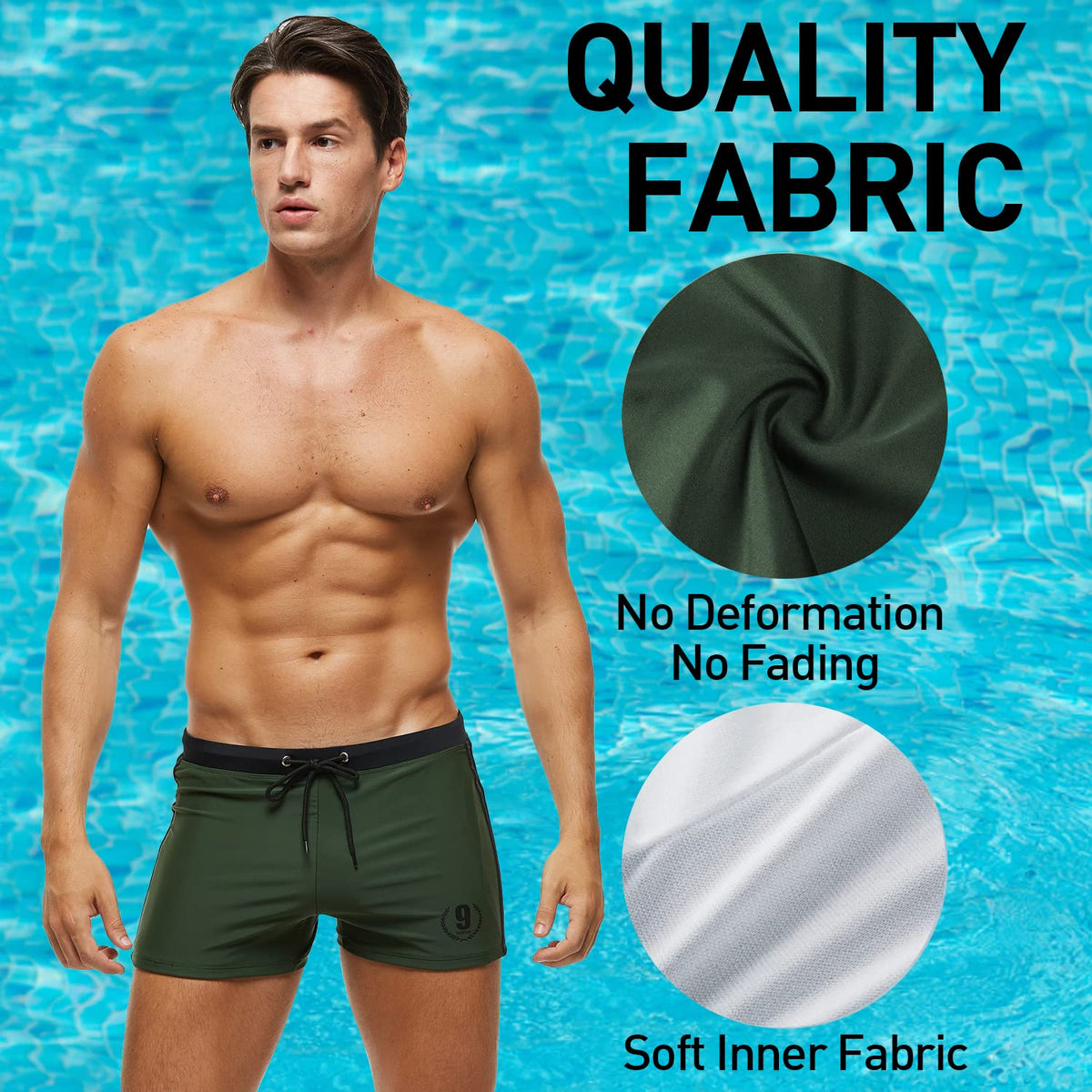 Arcweg Men's Swim Trunks Tight-Fitting Swim Shorts with Drawstring – Olive L