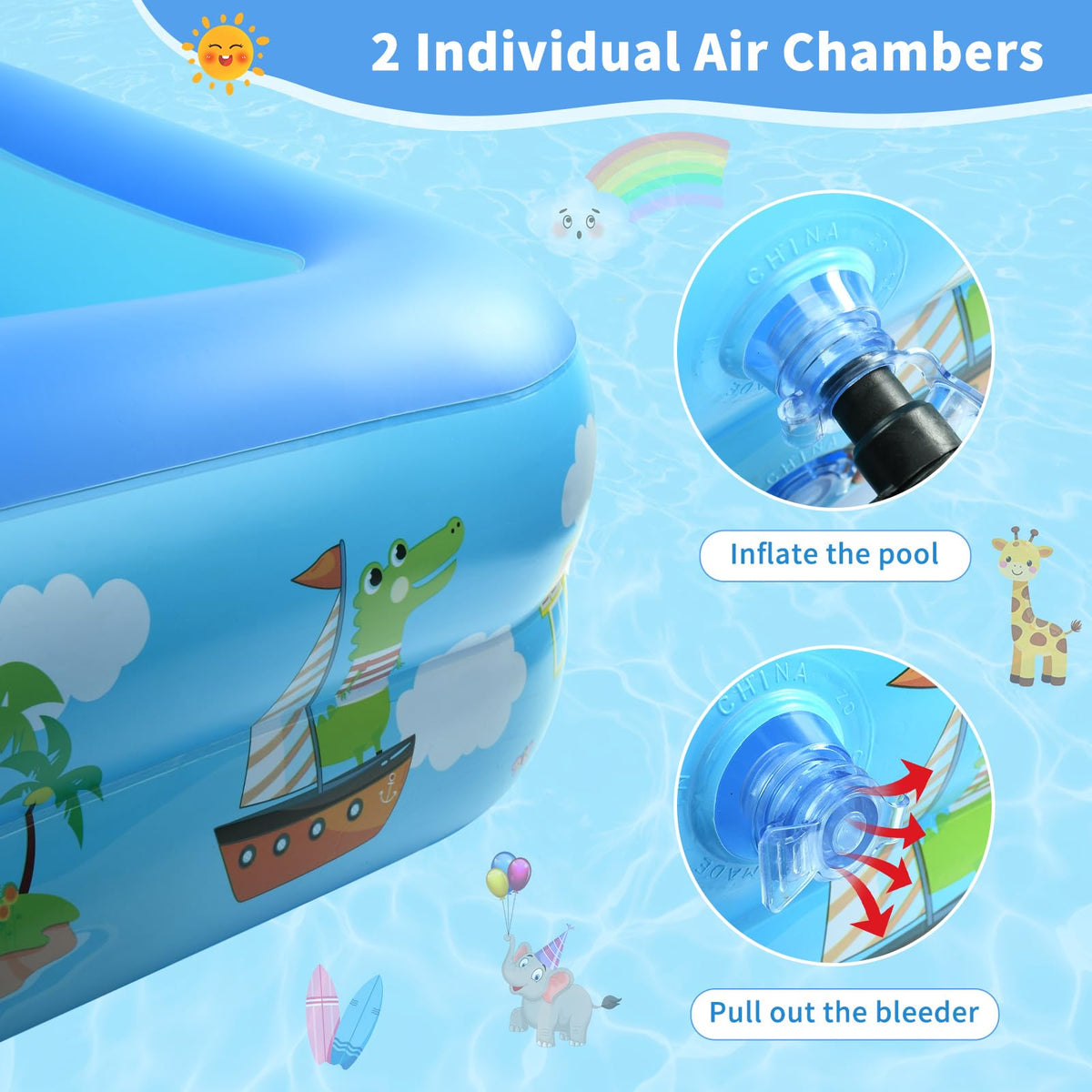 Inflatable Children's Pool 108 x 84 x 30 cm 2-Ring Rectangular – 108x84x30cm