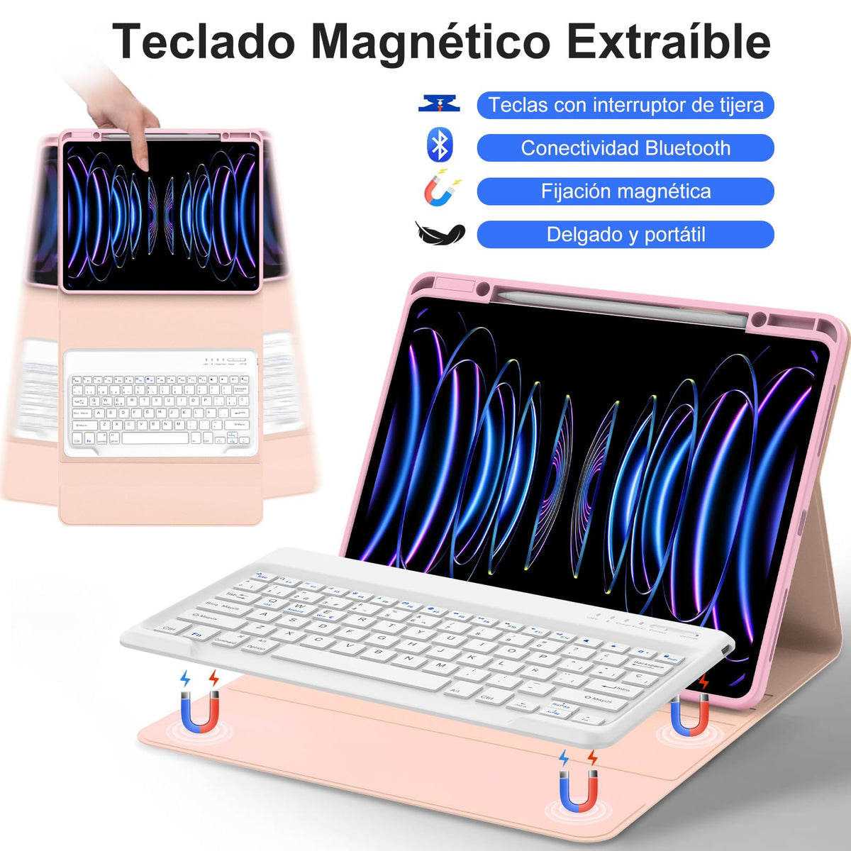 Keyboard Case for iPad Pro 12.9 / Air 13 (M4/M3/M2) – Pink