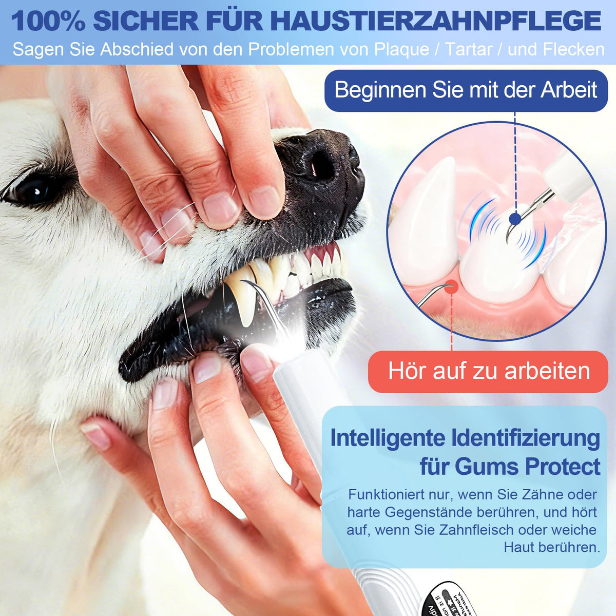 Ultrasonic Pet Dental Cleaner 5 Modes Sensor USB-C IPX6 Waterproof – White