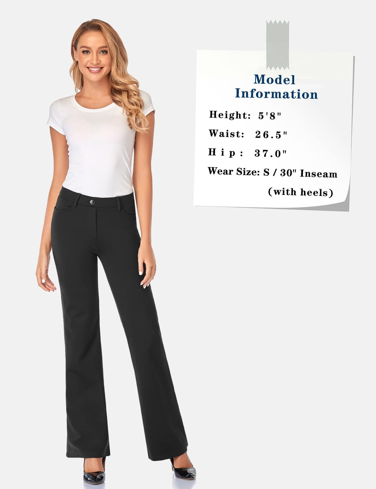 Pantaloni eleganți elastici bootcut office damă Tapata cu 4 buzunare – Negru XL (lungime 76 cm)