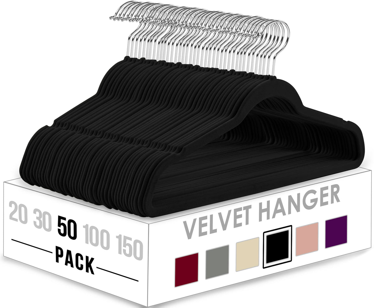 Utopia Home Premium Velvet Hangers 50 Pack - Non Slip & Durable Hangers - Black Hangers with 360 Degree Swivel Hook - Heavy Duty Hangers