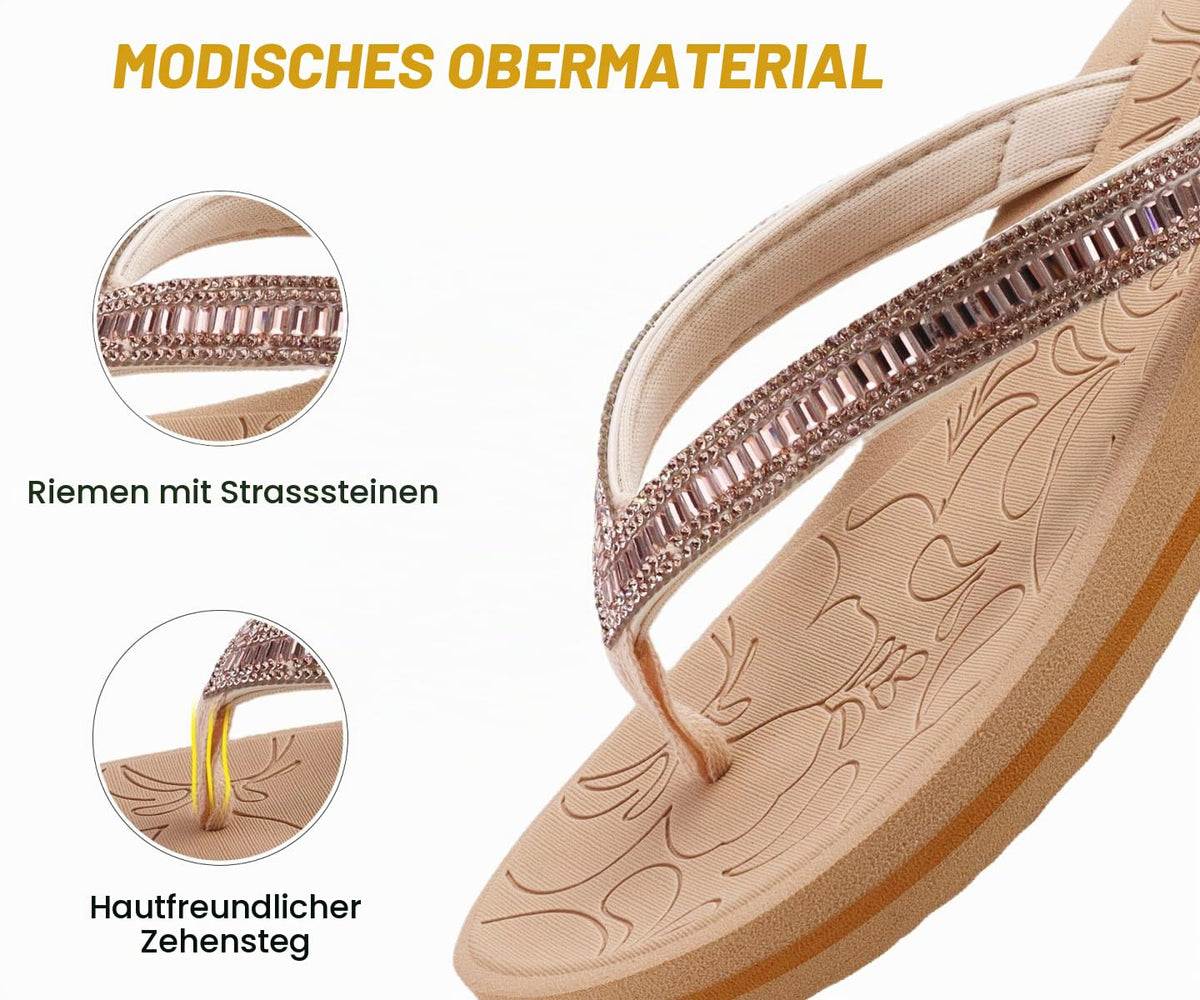 Women's Glitter Thong Flip Flops Orthopaedic Arch Support Platform Sandals – Beige EU 41