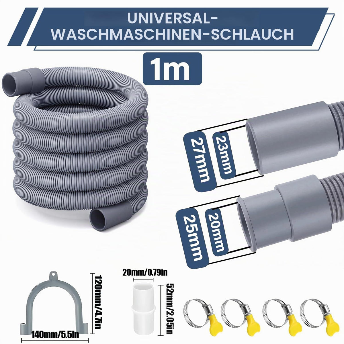 Furtun de evacuare apă uzată mașină de spălat 1m cu suport cot universal