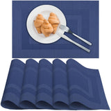 Washable PVC Placemats Set of 6 Heat-Resistant Wipeable 30x45cm - Blue