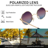 Ochelari de soare rotunzi polarizați UV400 stil steampunk Joopin cu ramă metalică – Maro-Albastru
