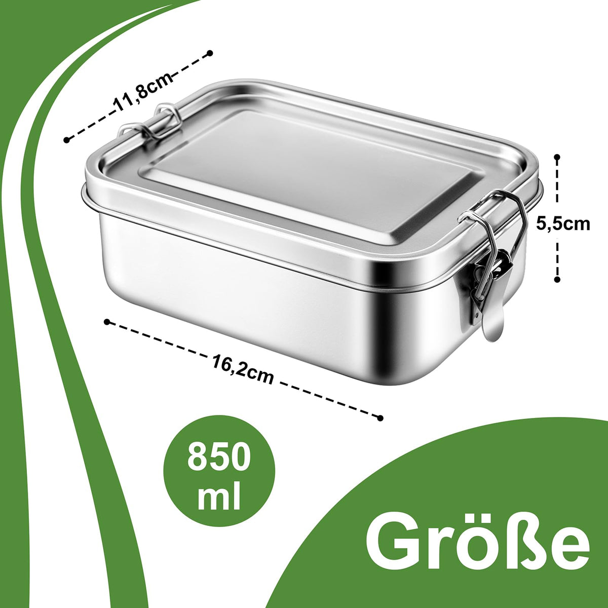 Stainless Steel Bento Lunch Box 850ml Leakproof Removable Divider – Silver