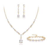 EVER FAITH Cubic Zirconia Jewelry Set for Bride Bridesmaid, Sparkling Elegant Teardrop Pendant Necklace Dangle Earrings Bracelet for Women Clear Gold Tone