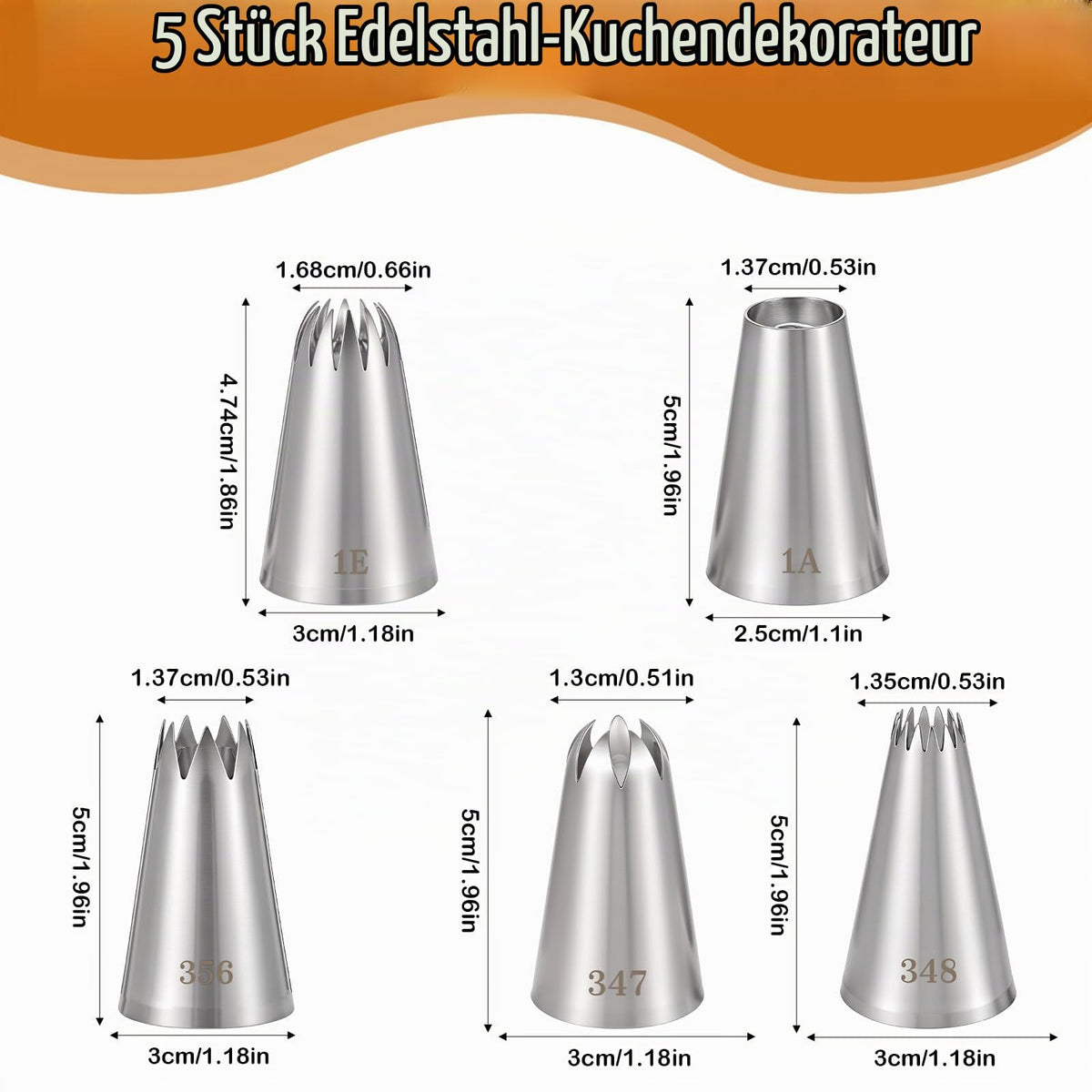 Piping Nozzle Set 5pc Extra Large Stainless Steel Round & Star – Silver
