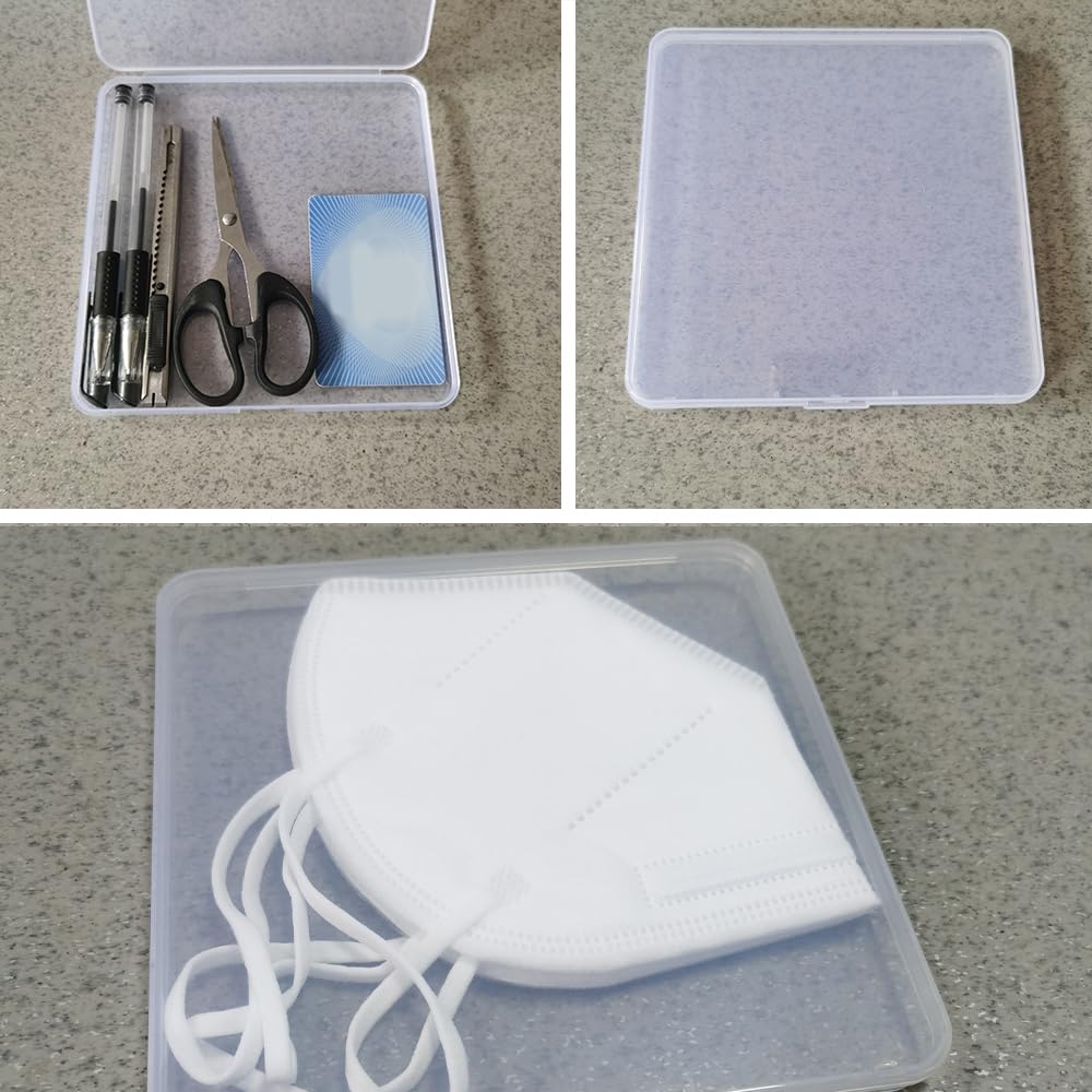 Cutii organizatoare dreptunghiulare din plastic transparent pentru mărgele 15.5x15.5 cm, set 4 bucăți