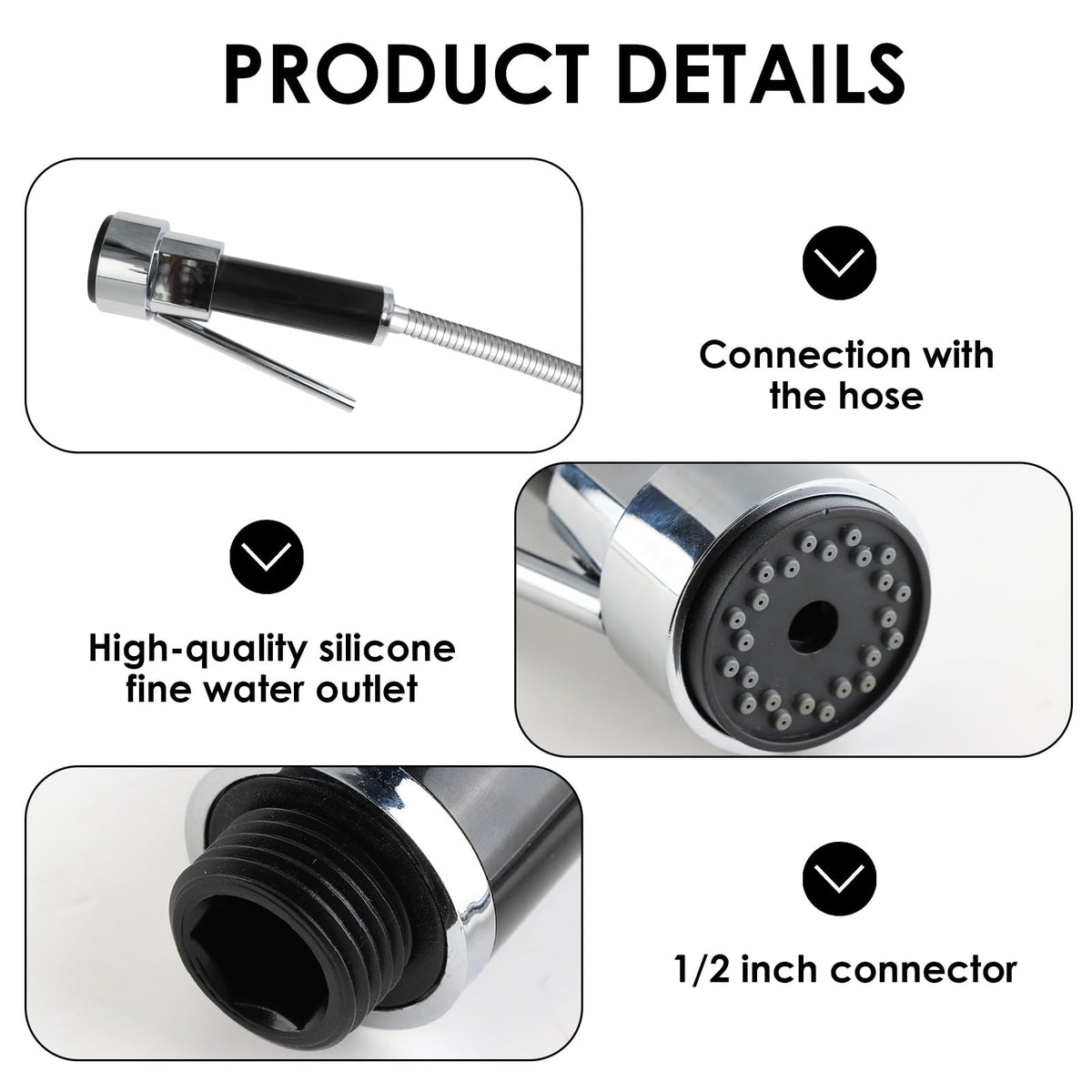 Extendable Kitchen Spray Head 360° Rotating Splash-Free Smooth Flow – Chrome
