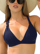 Women's Bikini Top V-Neck Cross-Back Lace-Up – Black XL